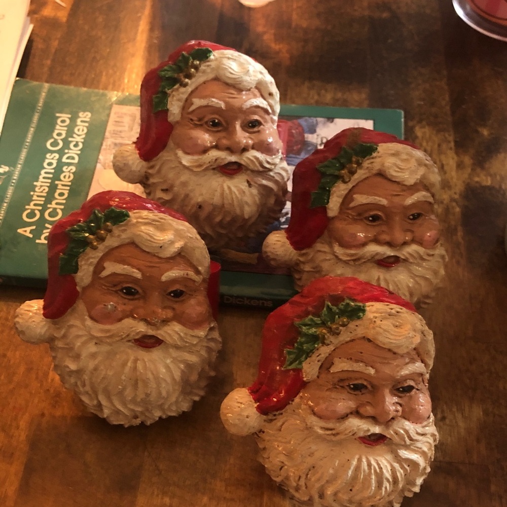 VINTAGE Santa Claus Head Napkin Holders Set of Four Marshall Fields